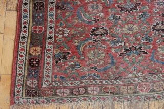 antique kurd bijar rug. Nice honest older floor rug with classic herati field. "as found", low pile with wear and brown oxidation as shown. With nice thick weave that even with wear  ...