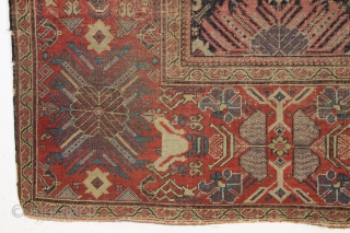 Early persian ferahan rug with an unusual and exceptional border. As found, very very very dirty and with overall low pile as shown. You can see one small old patch in close  ...