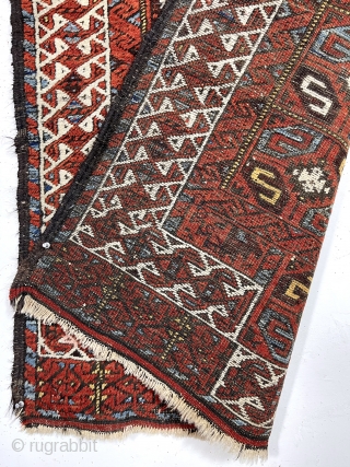 Antique Baluch rug with an unusual version of the double prayer design. Both niches created by offsetting the ivory border rather than the typical continuous design. The “tile” design field is uncommon  ...