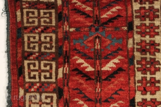 Antique Tekke ensi with rich red ground, glossy wool, and vibrant electric blue highlights. Mostly good even pile with scattered light wear. No repairs. All natural colors. Reasonably clean. Text book example  ...