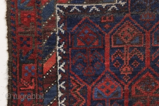 antique baluch prayer rug. Unusual design. all natural colors with nice light blues. no repairs. Nice long kelim ends. small squarish size. 19th c. 3'3" x 4'3"      