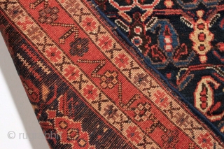 Antique Afshar rug with classic design and good "as found" New England house condition.  Good meaty pile with all natural colors. All wool. A couple of spots needing easy repair (now  ...
