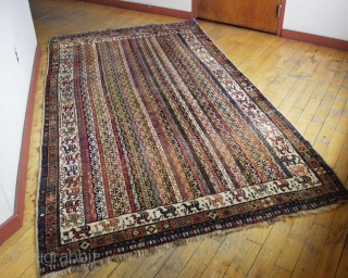 Antique South Persian rug. Large size. Low pile. All natural colors. No repairs. "as found". Could use a wash. Late 19th c. rug. 5' 3" x 9' 5"  
   