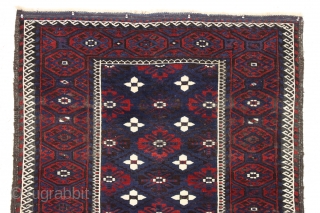 Antique baluch rug. High quality older karai example with sparkly wool and pretty good condition. All natural colors with nice blues and good reds.  Mostly good medium length pile with nice  ...