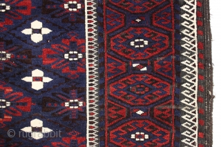 Antique baluch rug. High quality older karai example with sparkly wool and pretty good condition. All natural colors with nice blues and good reds.  Mostly good medium length pile with nice  ...