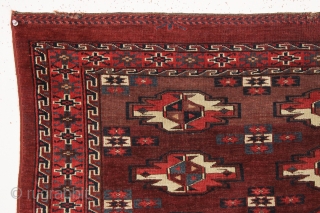 antique yomud chuval in exceptional condition. Another fresh turkman from a local New England collection. Very nice elem panel and allover good pile and beautiful glossy wool. All good natural colors with  ...