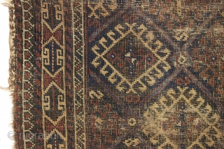 Antique baluch rug. The mythical baluch that costs less than a family dinner. Rough as shown. 19th c. 3' x 4' 11"           