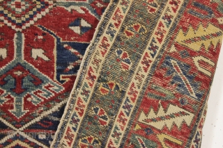 antique caucasian shirvan rug. Nice older example fresh picked in New England this week. As found, very dirty with even low pile and heavily oxidized browns. Original sides. All natural colors. Few  ...