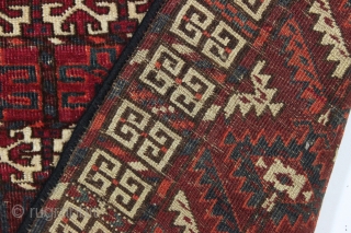 antique tekke ensi. Fresh New England find this week. AS found, reasonably clean with good even low pile and good edges, few creases. Colors appear all good although difficult to photograph. Nice  ...