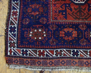 Antique baluch bagface. High quality weaving with good lustrous pile. All natural colors. Nice medium blue. 19th c. piece. 2' 9" x 2' 11"         