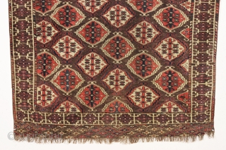 rare antique turkman chodor carpet in reasonably good condition. Unusually small size for a chodor carpet. As found, a bit dirty with mostly decent low pile, scattered tiny old wear spots and  ...