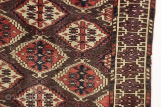 rare antique turkman chodor carpet in reasonably good condition. Unusually small size for a chodor carpet. As found, a bit dirty with mostly decent low pile, scattered tiny old wear spots and  ...