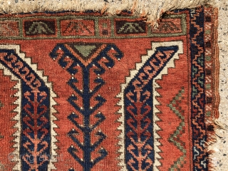 Early Anatolian yastik with spacious  “saz leaf” design. All natural colors including a lovely true green. Some good pile, some heavy wear as shown. Edges rough, some original selvage. Looks like  ...