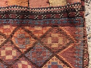 Antique complete Persian tribal bag, possibly Afshar , Luri, Baluch? Full thick high pile with very slight wear. Original back, closure tabs and goat hair wrapped selvages. All natural colors including lots  ...