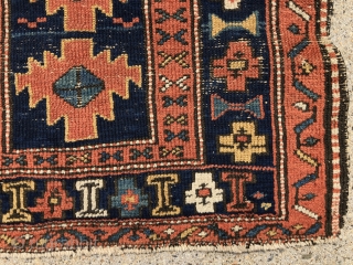 Antique little northwest Persian mat with an attractive design and pretty natural colors. Mostly even low pile with some scattered wear as shown. Appears to be a mix of single and double  ...