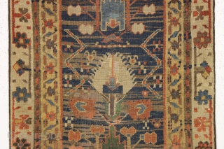 early northwest persian or kurdish rug. Strange and mysterious remnant, probably a fragment. "As found", very dirty with scattered old repairs and likely missing an outer border. Compelling. ca. 1850, possibly earlier.  ...