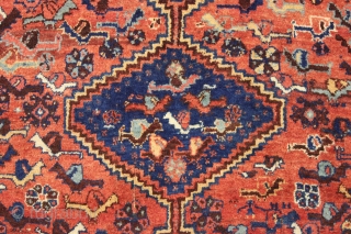 Full pile antique south persian rug with many many birds. An interesting variant on the iconic south persian bird rug design. All natural colors with an unusual and attractive palette. Inscribed date.  ...