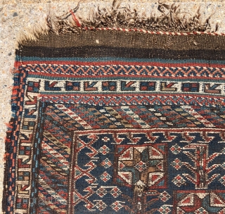 Antique large Persian bakhtiari bagface or trapping with mixed flat weave and pile techniques. Older example with very detailed and delicate drawing. Mostly in good condition with some edge roughness as shown.  ...