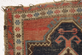 antique caucasian rug. Ghostly archaic little rug. As found, very very dirty. 2'10" x 4'4"                  