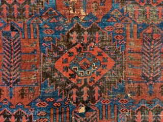 Antique extremely colorful Baluch main carpet. All natural colors including brilliant ember reds and electric blues. Just picked. And yes it really looks like the pics. Overall evan low pile with brown  ...
