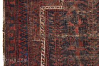 antique baluch prayer rug, probably timuri. Older example with unusual blue ground and extemely fine and beautiful kelim ends. Very abused with heavy wear and holes as shown. Priced accordingly. All natural  ...