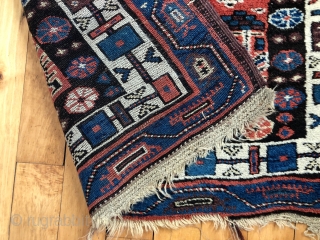 Antique Persian tribal runner with many charming animals and folky human figures. Probably Luri or Kurdish. Pile mostly good thick medium length with some scattered field areas low and worn as shown.  ...