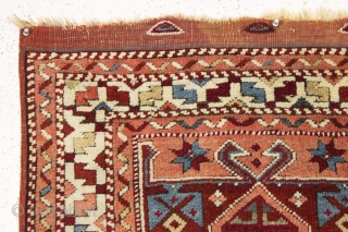 antique small west anatolian rug in excellent condition. A little jewel. Good thick pile with all beautiful natural colors. Pretty greens. Original kelim ends and selvages. Recent wash and small edge repair.  ...