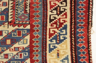 antique caucasian prayer rug. Probably shirvan. Excellent design and all natural colors. "as found", reasonably clean with good even pile, slight edge roughness but no repair. Inscribed date. 19th c. 3'3" x  ...