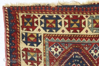 early and archaic kazak prayer rug. An interesting example of a non commercial village weaving. All natural colors. Washed but "as found", with coarse weave, wear and damage as shown. Simple and  ...