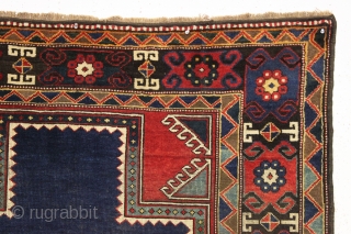 antique large mystery rug with a powerful design. Probably caucasian although certainly not karachopf type as the structure with brown wefting and goat hair selvages are not characteristic kazak. Neither is the  ...