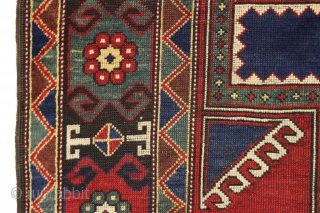 antique large mystery rug with a powerful design. Probably caucasian although certainly not karachopf type as the structure with brown wefting and goat hair selvages are not characteristic kazak. Neither is the  ...