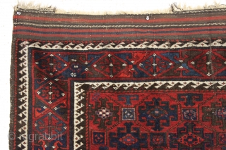 antique baluch rug in excellent condition. Classic baluch lattice design. Thick glossy wool and all natural colors. Original selvages and great kelim ends. I see no repairs. As found, could use a  ...