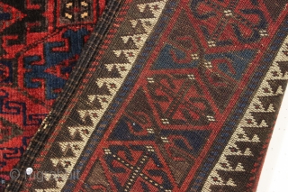 antique baluch rug in excellent condition. Classic baluch lattice design. Thick glossy wool and all natural colors. Original selvages and great kelim ends. I see no repairs. As found, could use a  ...