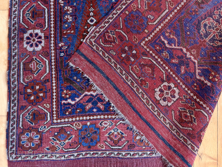 Antique Afshar rug in very good condition with a delicately drawn floral field and rich saturated colors. The intense abrashed blue ground is very attractive. Original flat woven ends and selvages. Untouched  ...
