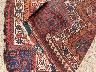 Antique Baluch double ended prayer rug. First rate example of this rare type. Mostly good thick pile. Turkish knotted. Great range of natural colors  including greens, blues, yellows, madder and cochineal  ...