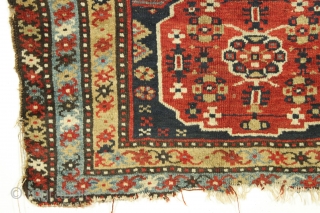 Antique Persian Veramin rug. Attractive design. Mostly good thick pile. All natural colors. Ends unraveled. Original sides with weft returns, some rough spots as shown but not missing guard border. ca. 1900,  ...