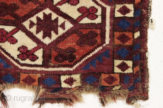 antique uzbek pile weaving. "as found", with all good colors but some wear and end loss as shown and priced accordingly. Reasonably clean. late 19th c. 21" x 28"    