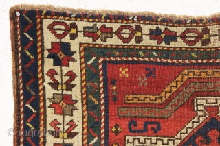 antique small kazak prayer rug with an unusual pair of floating arches. I've never had one like it. Overall fair condition for the age with all natural colors. And yes the orange  ...