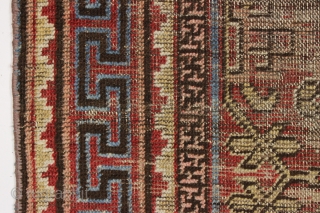 antique khotan rug with an interesting design but in poor condition. As found, dirty with old good colors and heavy wear as shown. Study piece for the east Turkestan aficionado? mid 19th  ...