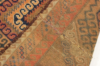 antique baluch rug. I know the colors look unusual but this rug does have a most unusual color palette. In "as found" condition, very dirty, just picked from a New England home.  ...