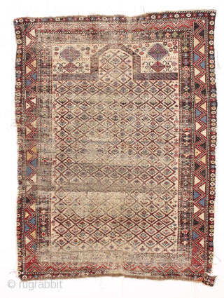 Antique shirvan prayer rug. Early example with some interesting features. As abused and dirty as it gets. Recently rescued from a sure end and a date with the trash collector. 3rd qtr  ...