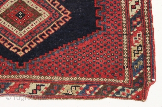 Antique very small afshar rug. Good thick pile and all natural colors. "As found", very dirty with some edge roughness and oxidized browns as shown. Sweet size. Late 19th c. 3'5" x  ...