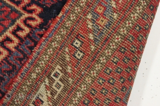 Antique very small afshar rug. Good thick pile and all natural colors. "As found", very dirty with some edge roughness and oxidized browns as shown. Sweet size. Late 19th c. 3'5" x  ...