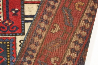 early blue ground karachopf kazak. Classic overall form but some unusual and idiosyncratic elements and colors. Interesting border drawing. All natural colors including a good old purple, nice clear yellows and a  ...