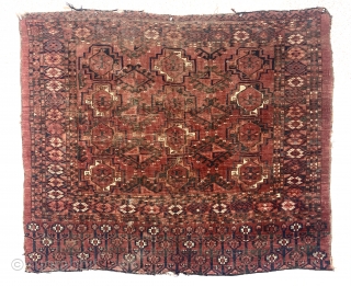 Antique ersari turkman Chuval. Unusually large size and possibly the oldest of the type I have encountered. Well drawn field and an eye catching skirt panel I have not seen before. All  ...