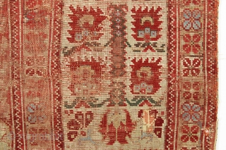 Early anatolian prayer rug. Very rough condition but not a very large cost. Old faded repairs. ca. 1820 4'2" x 5'6"            