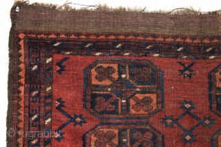 Cute little ersari rug. Just picked. Nice small size. Selling "as found", very dirty. Could use a tiny bit of repiling in center as shown, maybe old moth or oxidation or both,  ...