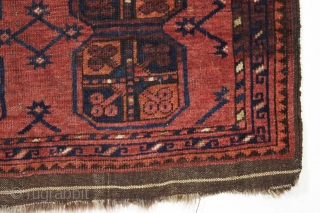 Cute little ersari rug. Just picked. Nice small size. Selling "as found", very dirty. Could use a tiny bit of repiling in center as shown, maybe old moth or oxidation or both,  ...