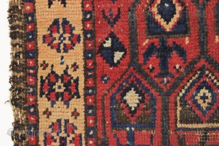 antique little mystery rug. I suppose its a a baluch but not like any I've had before. Recent New England house find. The field design looks baluch and the remnant goat hair  ...