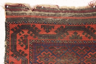 antique very small baluch rug. One of a number of baluch pieces from one Boston area home. Interesting field design with a border that has unusually well resolved corners. All natural colors  ...